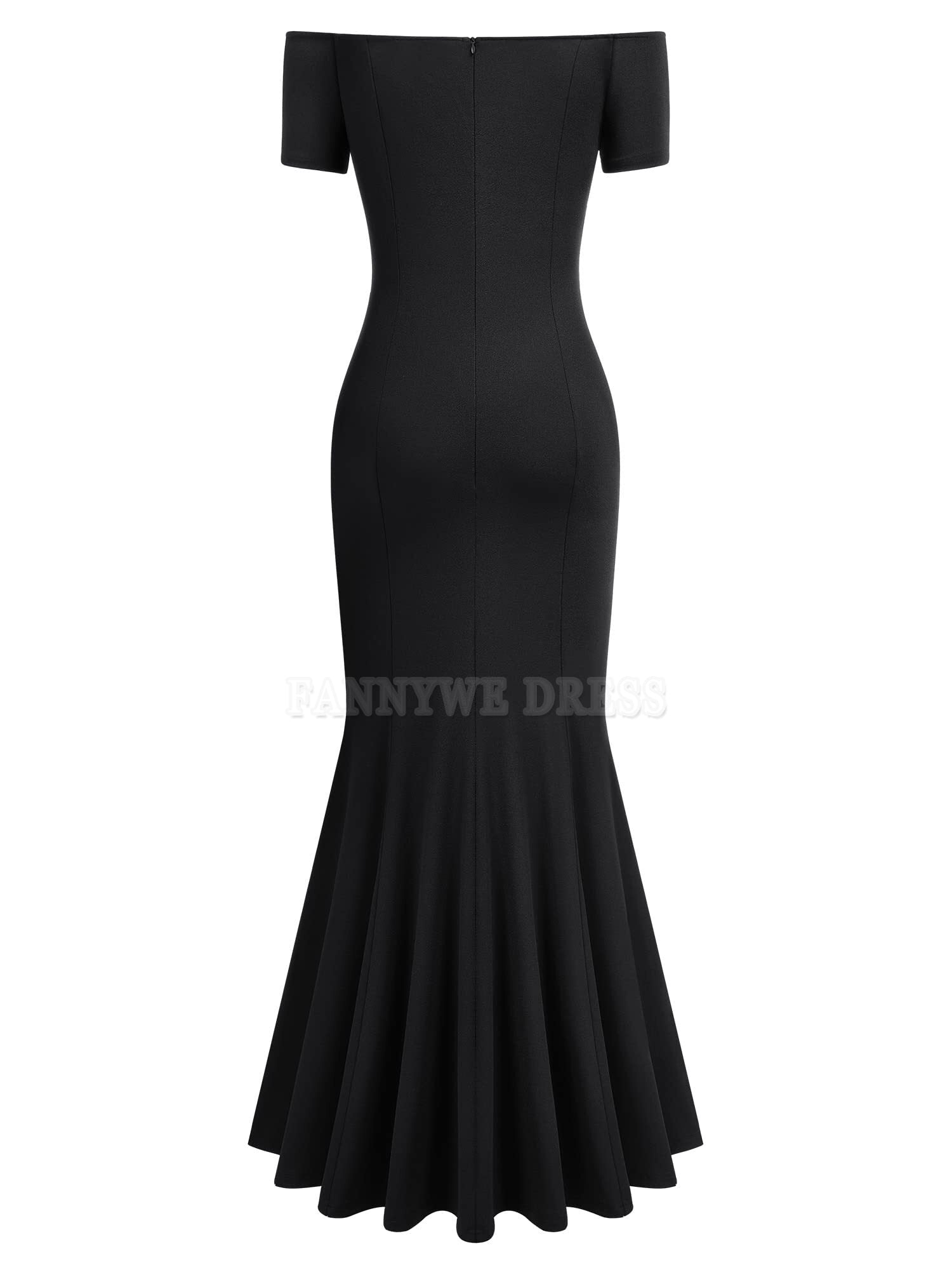 Vestido formal de sirena con hombros descubiertos, manga corta y volantes, para dama de honor, vestido de noche, vestido de fiesta